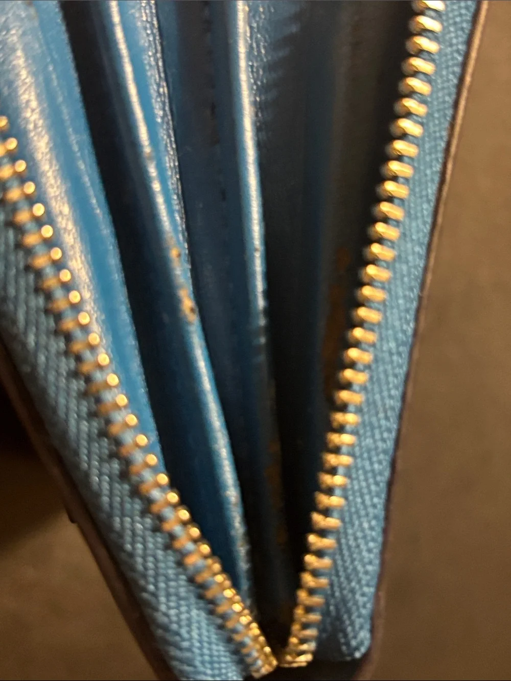 Coach Bright Blue Leather Zip Wristlet with Gold Logo